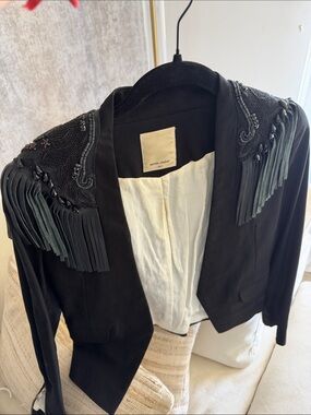 Jazmin Chebar exclusive Black Fringe-Shoulder Blazer